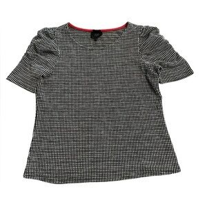 W5 Anthropologie Pick and Pick Weave Puff Sleeve Top - Womens Medium Black White